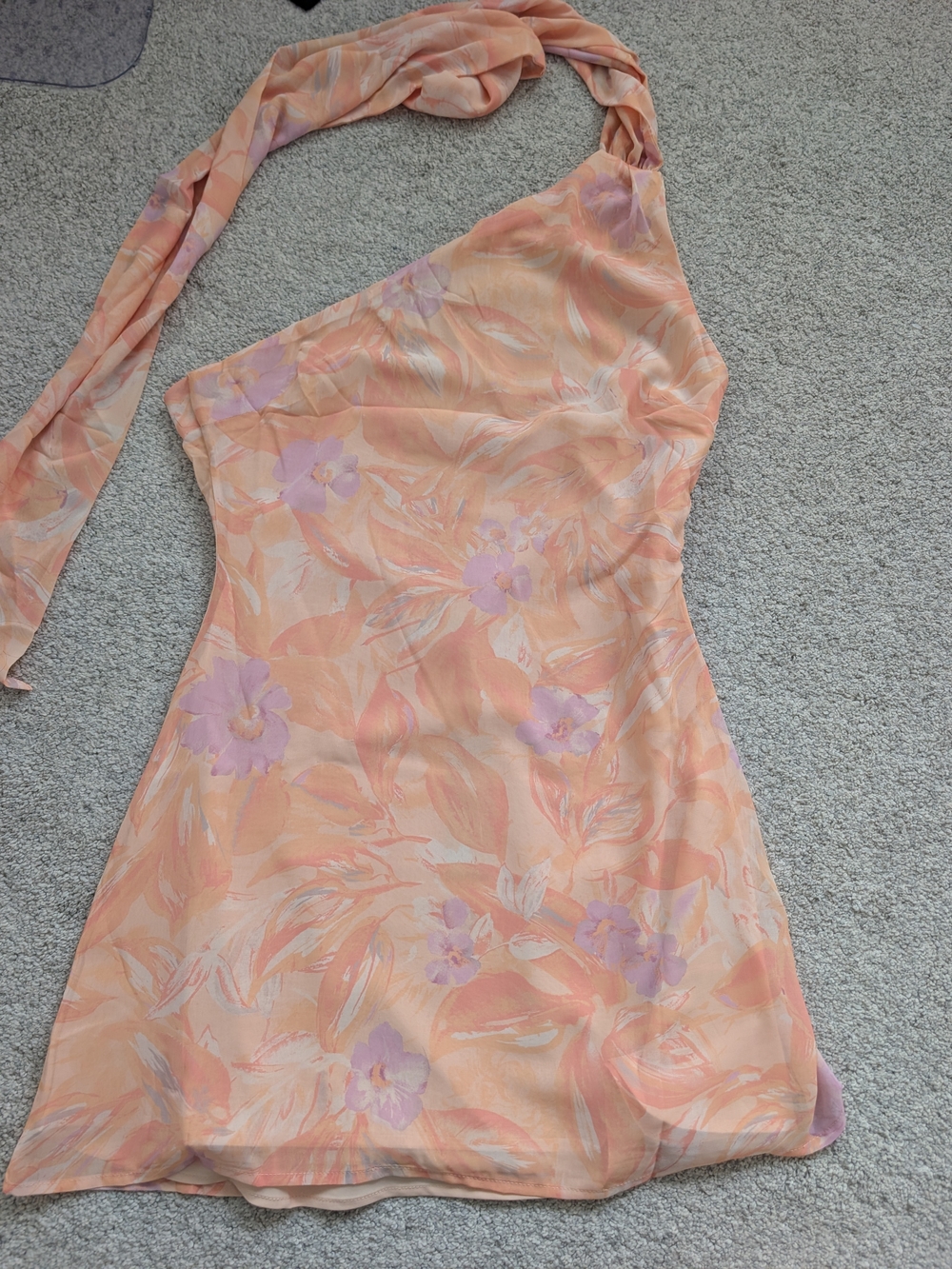 Women’s Peach Floral One-Shoulder Dress